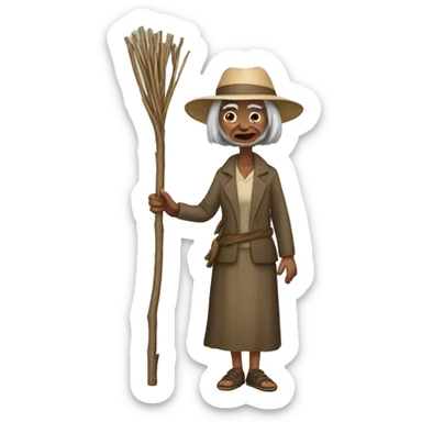 an verry old waling with stick women sticker