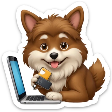 Cachorro ou amigo irritando o celular no computador sticker