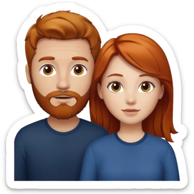 👩🏼‍❤️‍👨🏽 Something like this, but make the guy more lighter and give the girl a bit more red hair like ginger style make the guy have dark brown hair, same with the beard and add her in the middle top sticker