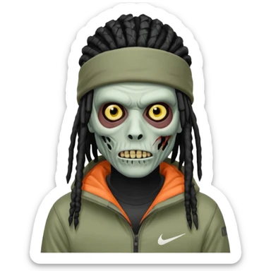 a zombie with black dreads and a nike jacket and nike ski mask on his head sticker
