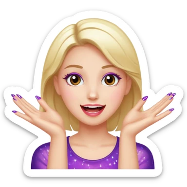 girl with nailpolish with sparkles and excitement sticker