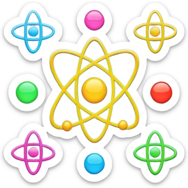 Generate 8 unique emoji-style icons representing chemical element tiles, atomic symbols, colorful science grid blocks, and laboratory chemistry themes. sticker