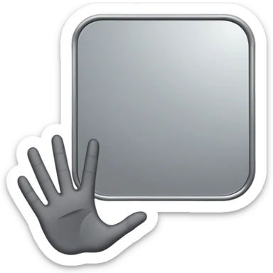 Minimalist emoji-style sticker of a mirror with a shadowy hand reaching out from within. Black and gray, flat icon, square format.

 sticker