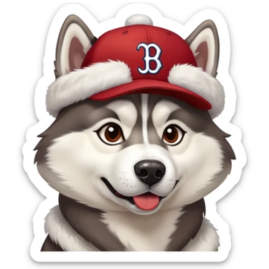 Husky wearing Boston Red Sox hat sticker