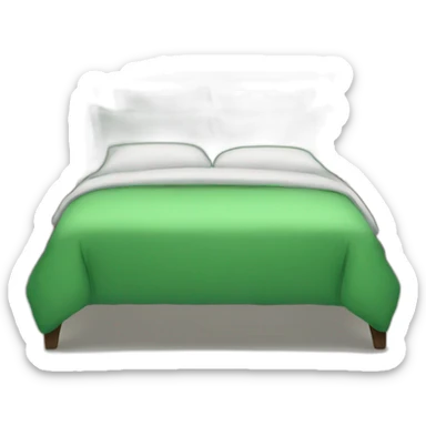 a bed with gree pillow sticker