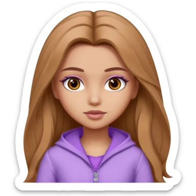 Bratz Yasmin light brown long hair brown eyes, Lilac outfit sticker