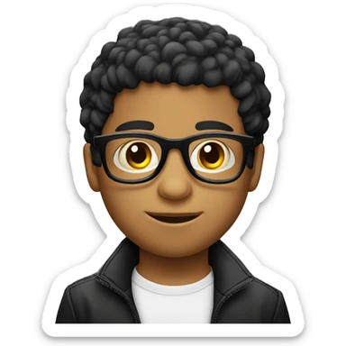 Niño con lentes piel blanca pelo corto negro sticker