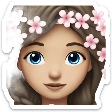 Wedding hair long with sakura bloom beautiful finished brunette girl with blue eyes  sticker