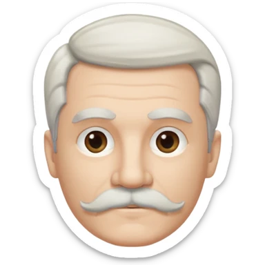 50 yr old white man, pale skin half black, half white hair, side swept part, groomed moustache and goatee sticker