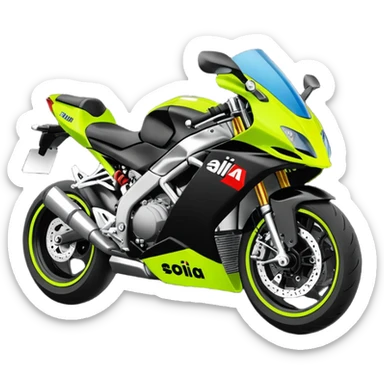 moto sportiva con scritta aprilia nera e solo avanti fluorescente  sticker