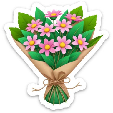 Pink Flower bouquet wrapped in kraft paper sticker