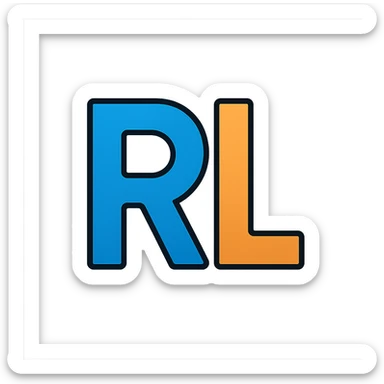 sleek professional logo with letters 'RL' in bold modern sans-serif font, balanced composition, clean lines, subtle metallic or gradient finish, transparent background, conveys reliability innovation for AI company sticker