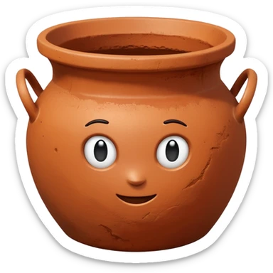 top view of a plain clay pot with wide opening, emoji style sticker