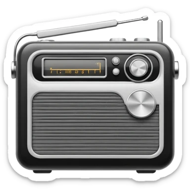 A black and white icon of a vintage handheld transistor radio sticker