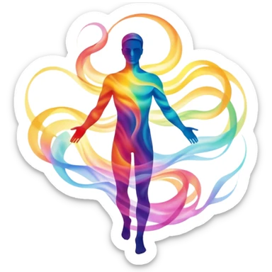 Male silhouette composed of ethereal flowing energy waves, abstract style aura forming the shape of a man, no facial features sticker