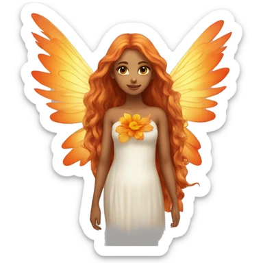big wings, flower, Beautiful, fairy, gold, orange,red, long hair sticker