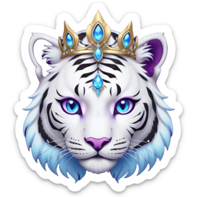 ESO Female white/black tiger khajiit leader of the umbral rose, glowing blue eyes, glowing blue 'third eye' gem; purple gem silver tiara sticker