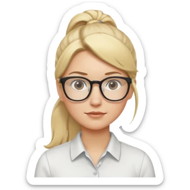 White woman with blond ponytail and glasses sticker