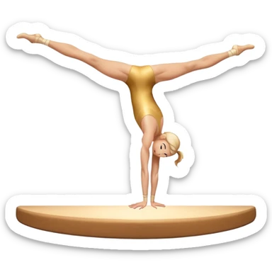An artistic emoji of a professional sports acrobat performing a stunning balance pose on a narrow beam. The acrobat showcases perfect control, flexibility, and strength, executing an elegant handstand. The background features a bright gymnastics arena with spotlights. sticker