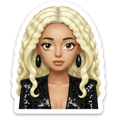 Solange with long platinum blonde hair, black sequin outfit  sticker