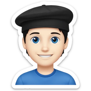 Menino branco de cabelo escuro, boné preto, olhos azuis sticker