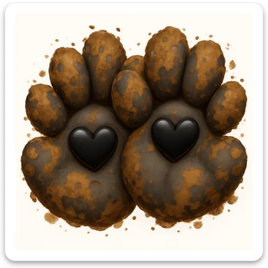 Make the two black puppy paws look muddy, keep the black heart around them and original style (original style slug: emoji) sticker