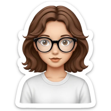 teenage girl,brown wavy hair,black vision glasses,cute,doe brown eyes. sticker