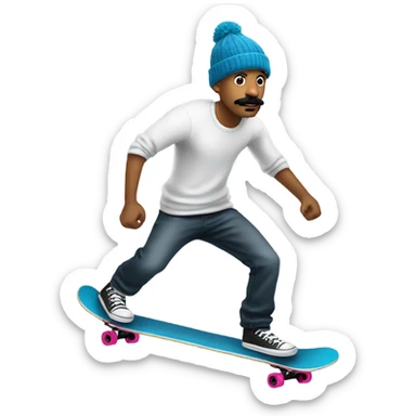 White tall guy with mustache and beanie skateboarding sticker