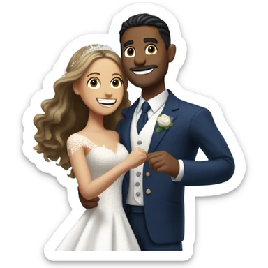 Puerto rican beard short brown hair with blue hat and navy blue suit first dance with blond long hair girl with white  wedding dress  sticker