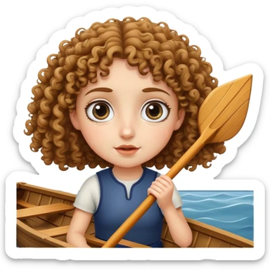 curly haired, fair skinned girl with big eyes rowing a boat sticker