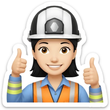 Una persona con pelo negro con casco blanco inginiero cilvil pulgar arriba sticker