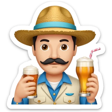 Genérame un camarón con tu tarro en mano de cerveza moderna, asomándose or un costado con cara de curiosidad  sticker