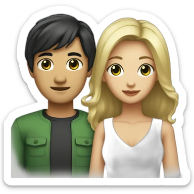 A couple consisting of a man with black hair and Asian black eyes, and a woman with blonde hair and green eyes. sticker