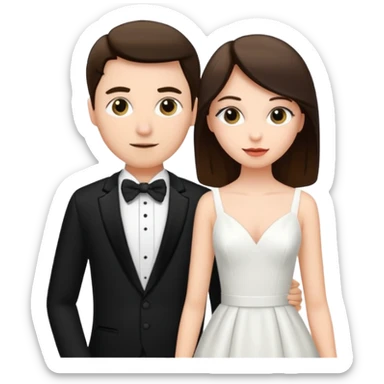 A woman in a white dress and a man in a tuxedo sticker