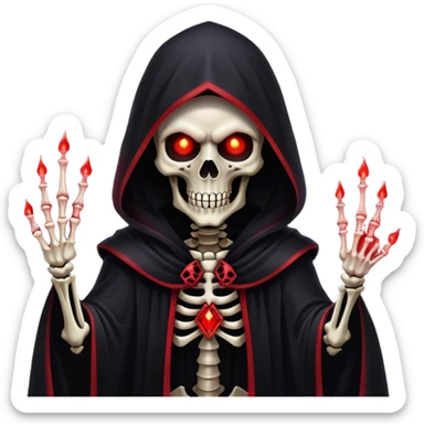 evil dark skeleton lich with black robes and red glowing eyes sticker