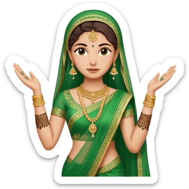bride in mehendi Ceremony standing in green saree sticker