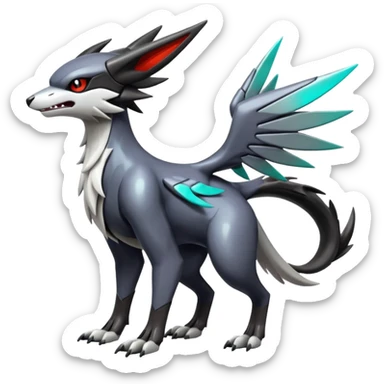 Futuristic Shiny Mightyena-Noivern-Silvally-Fakémon-hybrid-creature (full body)  sticker