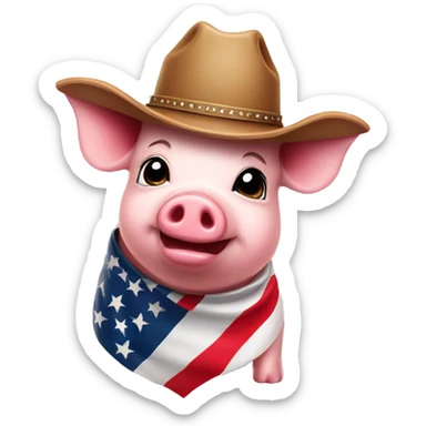 Cute Pig with cowboy hat and American flag sticker
