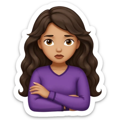 tan girl with dark, long, wavy hair crossing her arms and pouting sticker