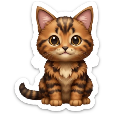 A high-resolution photo-realistic digital illustration of a brown tortoiseshell kitten, chest upward sticker