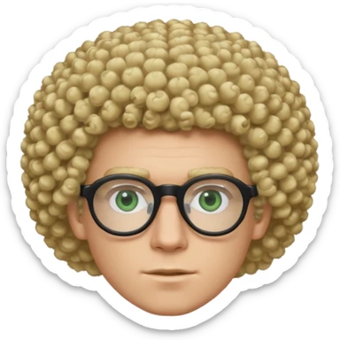 white guy with curly blonde afro and light blue ish green eyes with black glasses  sticker