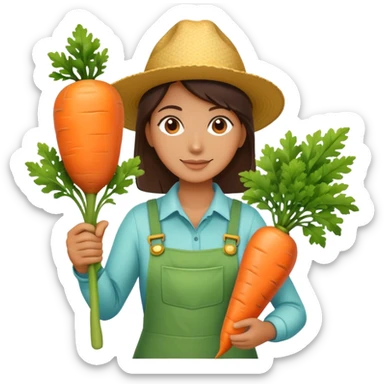 Female gardener with trophy and giant carrot sticker