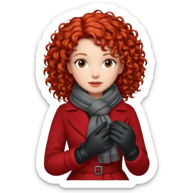 Woman with Red Curly Hair – Red curly hairstyle, wearing red dress wearing winter clothes




 sticker