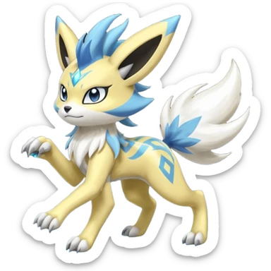 Feral Lightning-patterned Zig-zagged buzzy fuzzy Meloetta-Renamon-Manectric-Luxray-Electrike-Vernid-fusion-hybrid-creature, full body  sticker