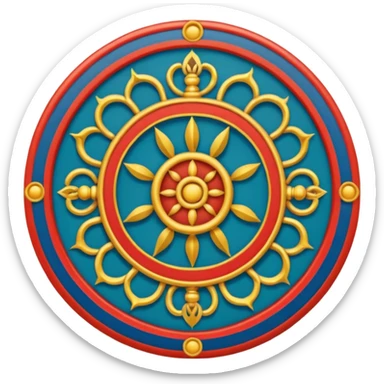Tibetan Wheel of Life (Bhavachakra) emoji, traditional depiction with six realms, twelve links, and Yama, authentic Tibetan color palette and iconography, simplified for emoji format sticker