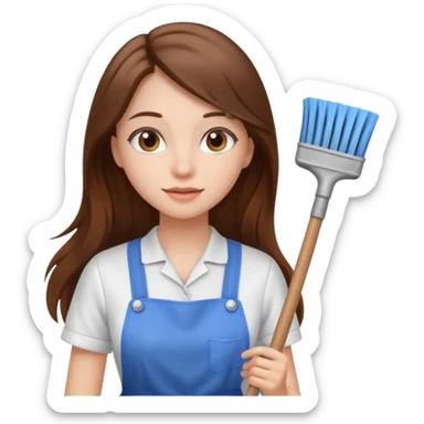 beautiful girl with long brown hair cleaning sticker