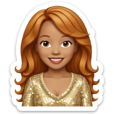 Tina Campbell from Mary Mary with long reddish blonde hair, cream sequin outfit sticker