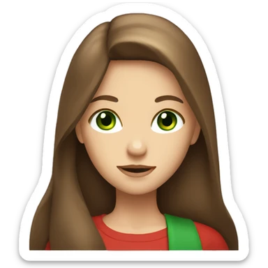 Girl With Long Brown Hair and green eyes and red stuff  sticker