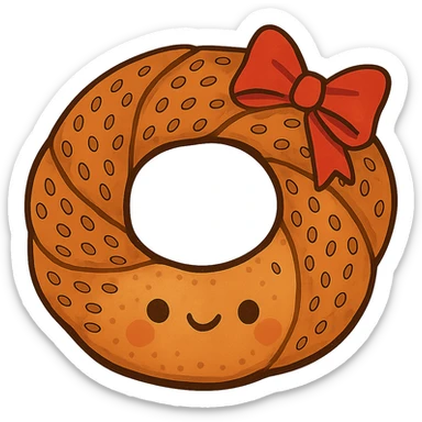 Add a red ribbon on the top right side of the simit. Remove the background so the simit with the ribbon is isolated. sticker