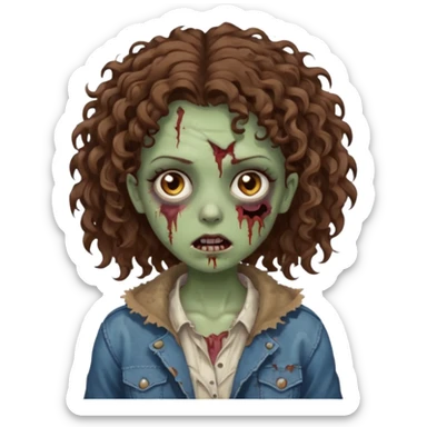 zombie girl with curly brown hair and brown eyes sticker